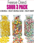 Freeze Dried Candy 3 Pack  Fruit Crunch Sour Lemon Crunch Fruit Burst Mini Sour Variety Gift Bundle  45 oz  3 Pack  Treat Snack Sampler Set Assortment