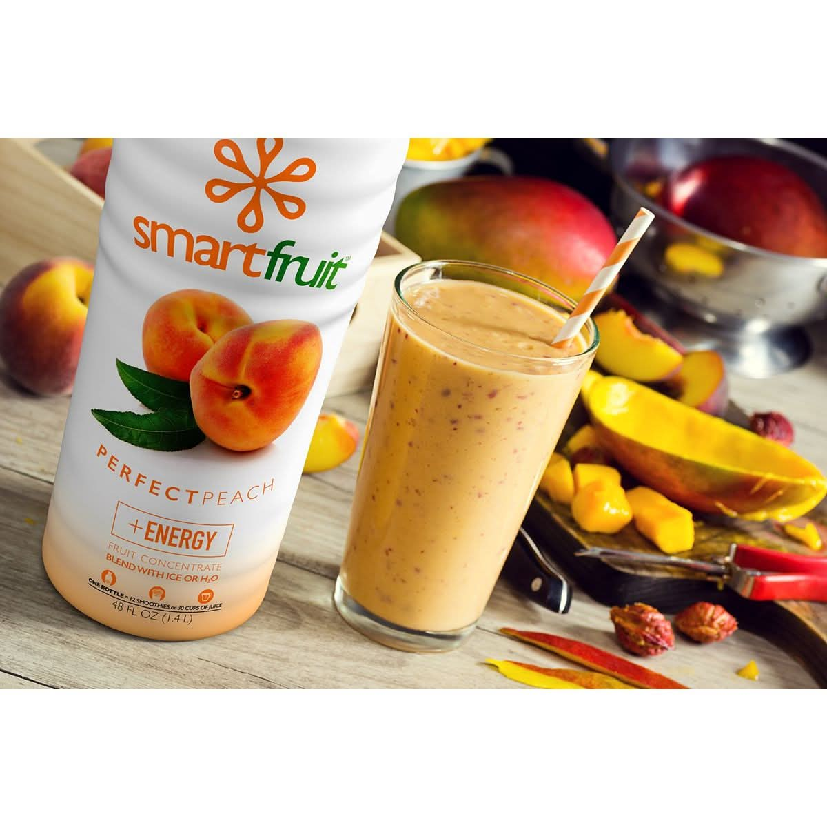 Smartfruit Perfect Peach  Energy 100 Real Fruit Purée NonGMO No Additives Vegan  48 Fl Oz  2 Pack