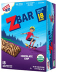 CLIF Kid Zbar  Chocolate Chip  Soft Baked Whole Grain Snack Bars  USDA Organic  NonGMO  PlantBased  127 oz 18 Pack