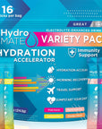 HydroMATE Electrolytes Powder Packets Low Carb Hydration Accelerator Drink Mix Party Relief Plus Vitamin C Variety Pack 16 Sticks