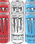 Monster Energy Zero Sugar Energy Drink  GlutenFree Kosher NonGMO and Low Calorie  10g Sugar  Ultra Red Zero Ultra and Ultra Blue Flavors  16 Fl oz EasytoOpen Cans  BETRULIGHT Collection Pack of 6