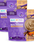 Ready, Set, Food! Organic Baby Oatmeal Cereal | Pumpkin Cinnamon 2-Pack | Organic Baby Food with 9 Top Allergens | Unsweetened | Fortified with Iron | 15 Servings