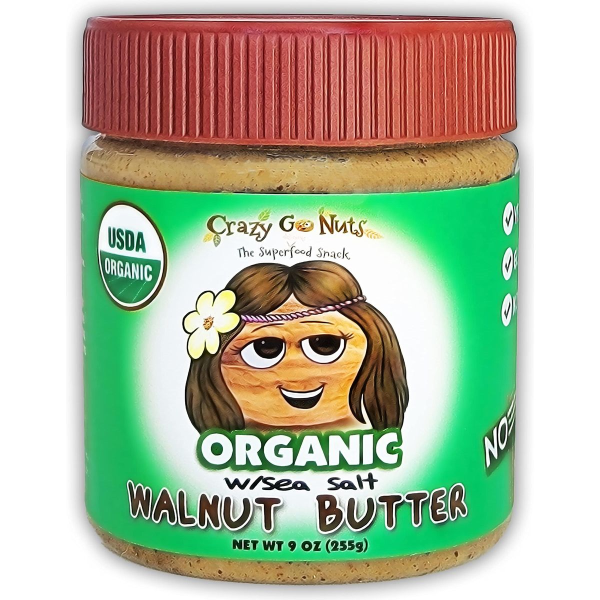 Crazy Go Nuts Organic Walnut Butter - Plain w/ Sea Salt - Healthy Snacks, Keto, Vegan, Low Carb, Gluten Free, Superfood - Natural, Non-GMO, ALA, Omega 3 Fatty Acids, Good Fats and Antioxidants - 9 oz (1-Pack)