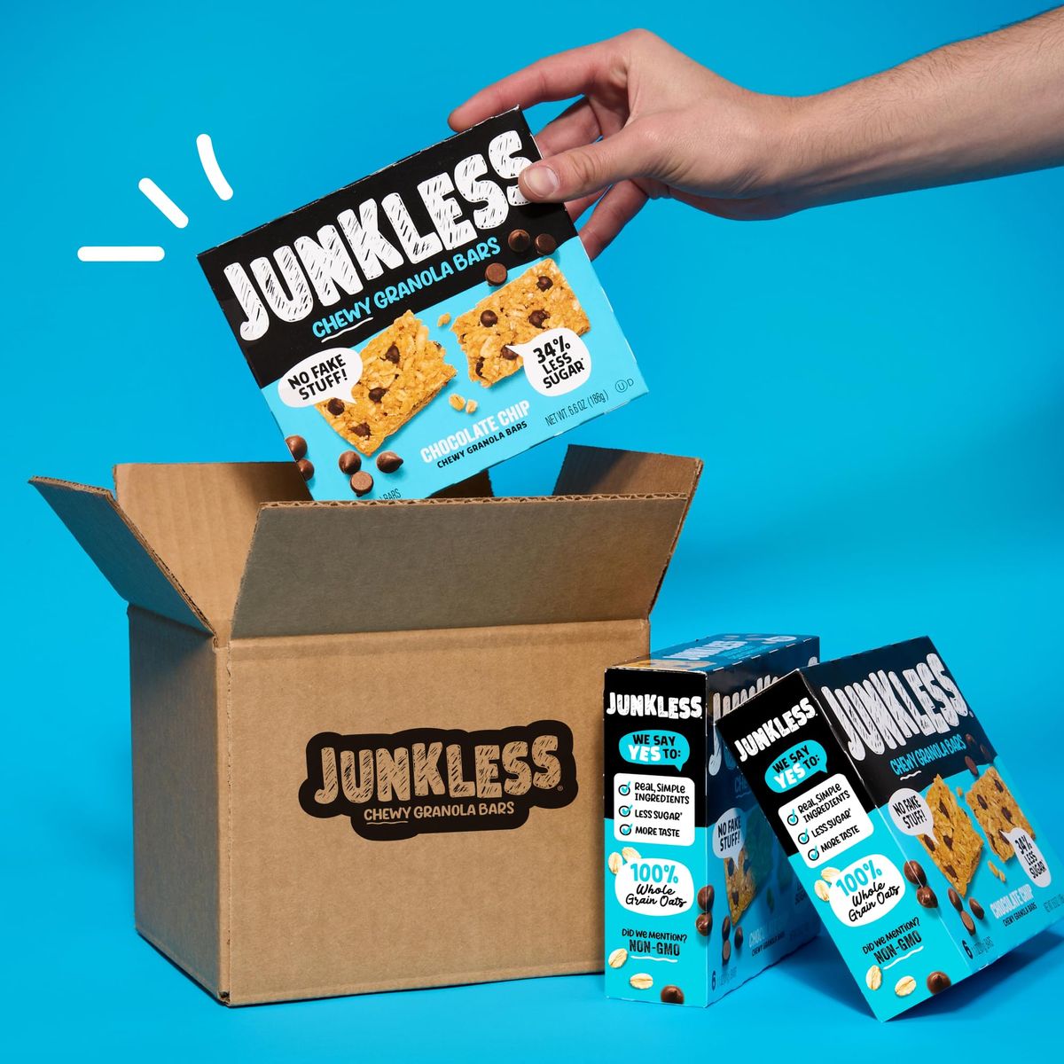 Junkless Chocolate Chip Chewy Granola Bars  Less Sugar Great Tasting Wholesome Snacks  Bulk Granola Bars  11 oz Bars 8 Boxes