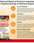 Vitamin B Complex with Vitamin C for Maximum Absorption - Methylcobalamin b12 & Folate Folic Acid Supplement - Vitamins B1 B2 B3 B5 B6 B7 B9 for Immune Energy & Nervous System Support - Non-GMO -60ct