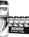 Rockstar Energy Drink, Pure Zero Silver Ice - 12oz Sleek Cans (Pack of 8)