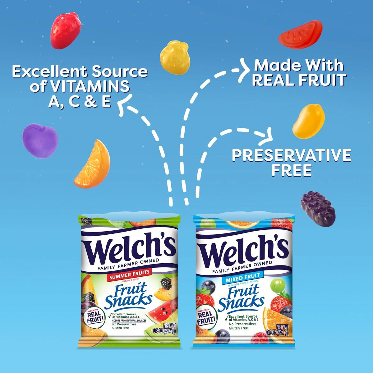 Welchs Fruit Snacks Mixed Fruit  Summer Fruits Bulk Variety Pack Perfect for School Lunches Gluten Free 08 oz Individual Single Serve Bags Pack of 60