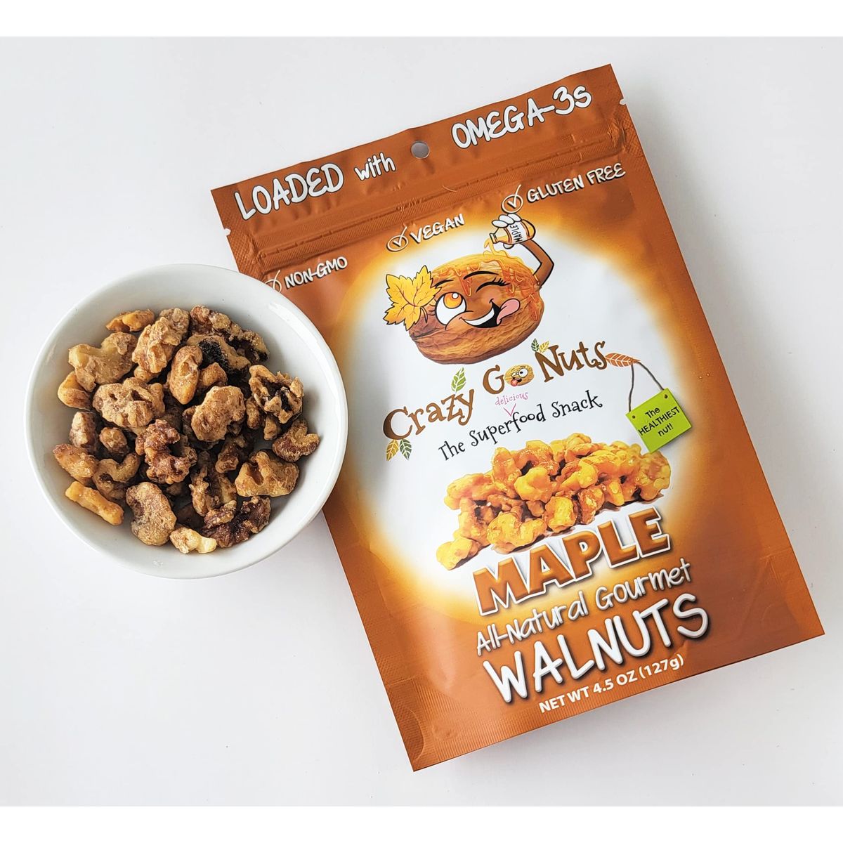 Crazy Go Nuts Walnuts  Maple 45 oz 3Pack  Healthy Snacks Vegan Low Carb Gluten Free Superfood  Natural NonGMO ALA Omega 3 Fatty Acids Good Fats and Antioxidants