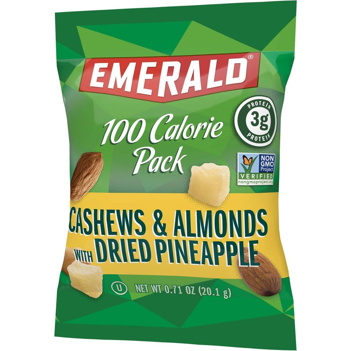 Emerald Nuts Cashews and Almonds with Dried Pineapple 7 Ct 1Pack 100Calorie Individual Packs of Mixed Nut Blend and Dried Fruit