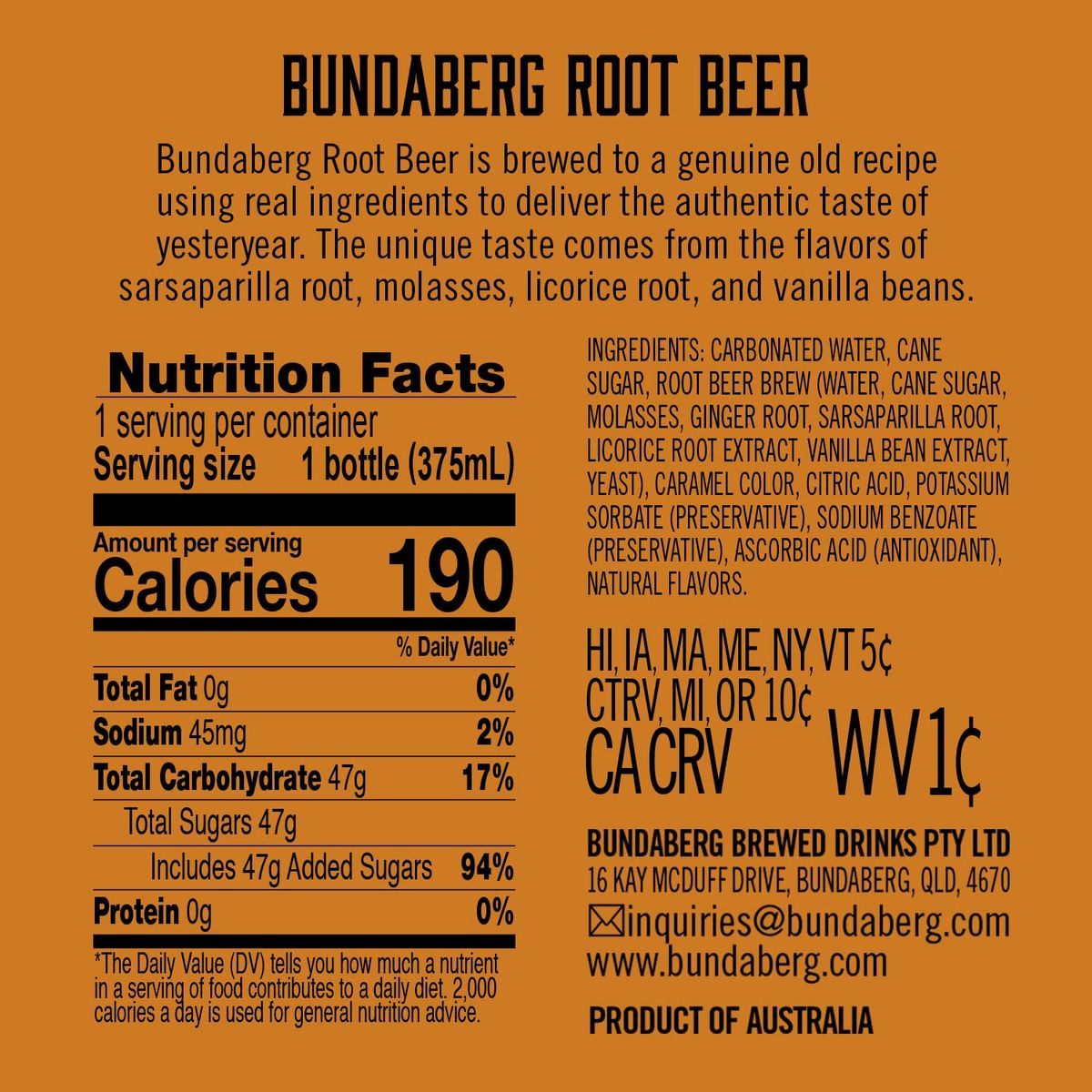 Bundaberg Soda Root Beer 127 Fl Oz Cans 4 Pack