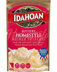 Idahoan Foods Buttery Homestyle Mashed Potatoes 4 oz Bag Pack of 4 with By The Cup Swivel Spoon