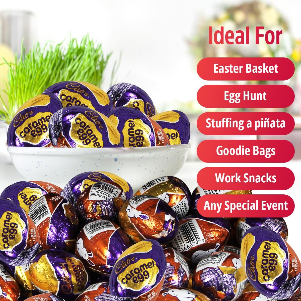 Cadbury Caramel Eggs for Easter Candy Dishes  Premium Milk Chocolate with Soft Caramel Center for Easter Basket Stuffers Fillers Party Favors Egg Hunts and Dessert Decorations 48 Count