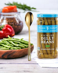 Tillen Farms Dilly Beans  12 oz  Pickled Green Beans  with Moofin Golden SS Spoon Dilly Beans  for Organic  Versatile Snacking on Salads Sandwiches Tacos AntioxidantRich NonGMO Free from Artificial Preservatives Jar Pack of 1