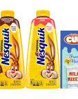 Nesquik Strawberry  Chocolate Syrup Bundle 22 oz Bottle of each Pack of 2 with By The Cup Milk Mixer