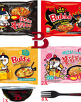 SAMYANG BULDAK Noodle Buldak Ramen Variety Bundle Includes Original 2x Spicy Carbonara and Cheese or Quattro cheese Comes with Complimentary Plastic Forks  Reusable Bowl and lidpack of 8