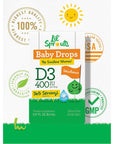 Carlyle Baby Vitamin D3 400 IU | Liquid Drops | .31oz (9.2 mL) | 1 Year Supply (365 Servings) | Vegetarian, Non-GMO, and Gluten Free Formula for Infants and Newborns | Lil' Sprouts