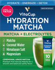 VitaCup Hydration Matcha Instant Packets for Natural Energy and Detox wElectrolytes Ceremonial Grade Organic Matcha Coconut Water Pink Himalayan Salt Magnesium in Single Serve Sticks 10 Ct