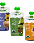 Sprout Organics, Stage 2 Variety Pack, Carrot Apple Mango, Pear Kiwi Peas Spinach & Blueberry Banana Oatmeal, 6+ Month Pouches, 3.5 oz (12-count)