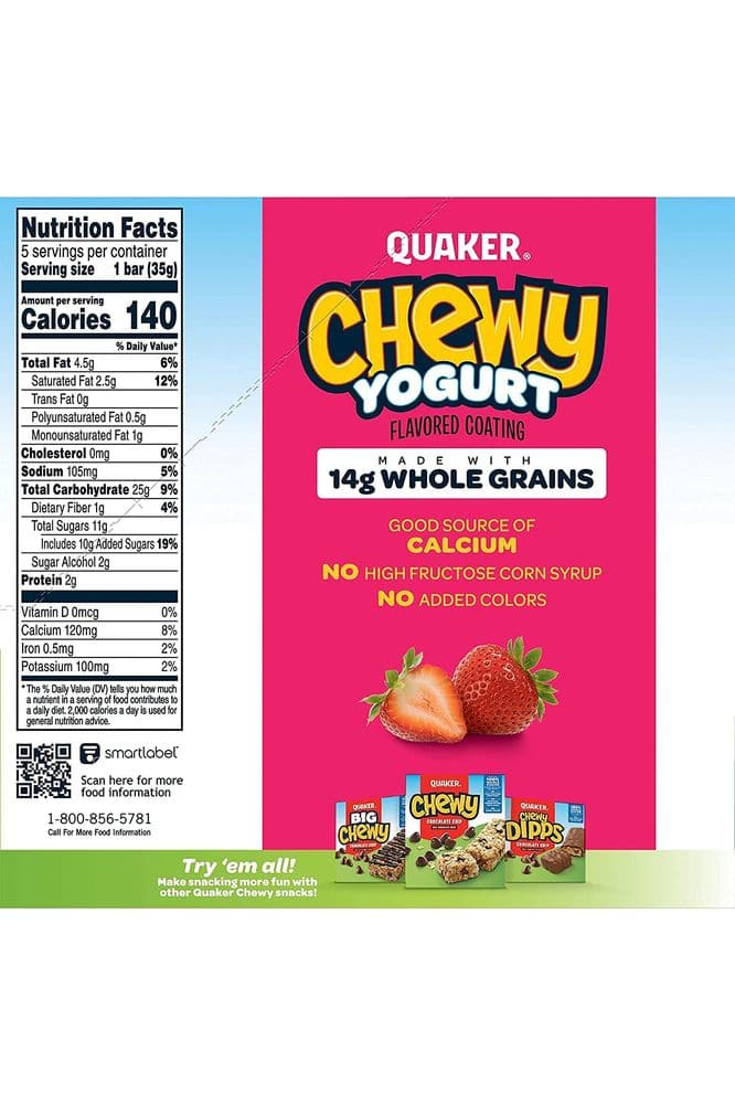 Quaker Yogurt Chewy Granola Bar, Strawberry, 5 Bars , net weight 6.1 ounce (Pack of 6) (Packaging may vary)