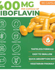 ForestLeaf Vitamin B2 Riboflavin, 400mg - Non-GMO, Gluten Free Daily Dietary Supplement Unflavored,Capsule, 90 Count (Pack of 1)