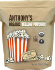 Anthony's Organic Yellow Popcorn Kernels, 3 lb, UnPopped, Gluten Free, Non GMO