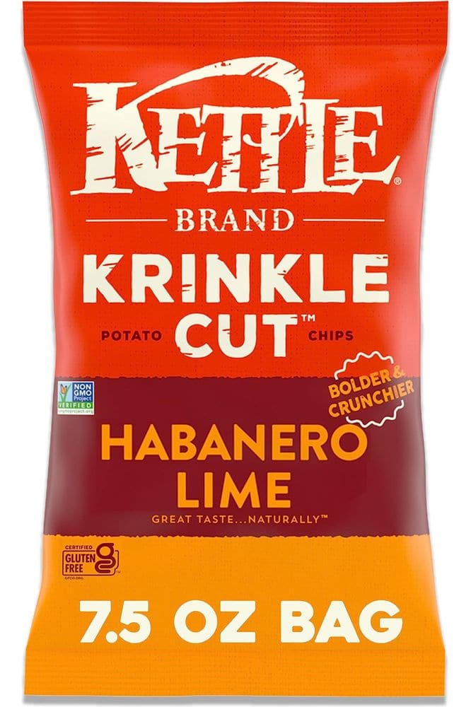 Kettle Brand Potato Chips Krinkle Cut Habanero Lime Kettle Chips, 7.5 Oz