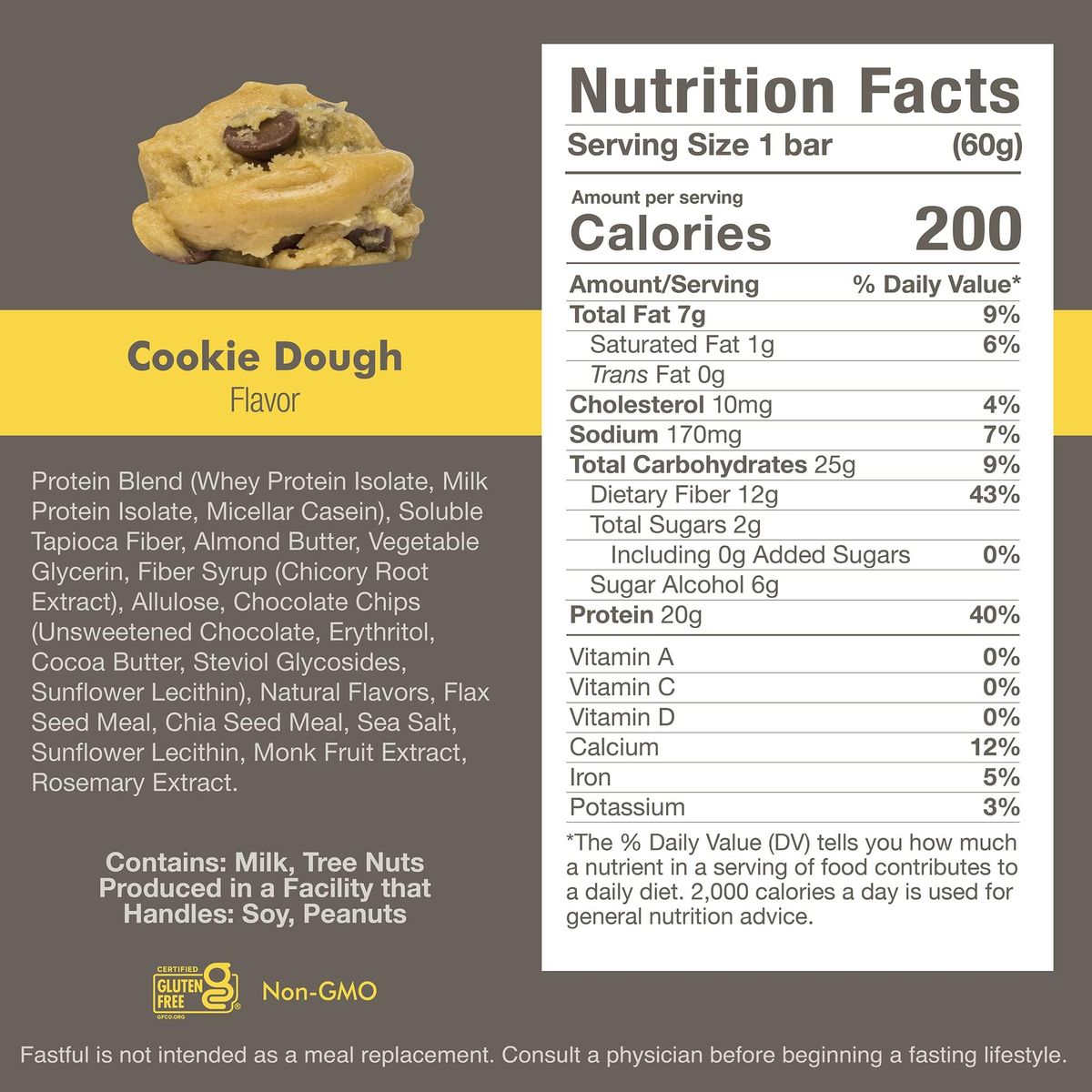 Fastful High Protein Bar for Intermittent Fasting, Pre-Fasting Nutrition - Cookie Dough