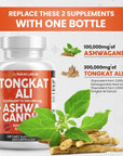 Clean Nutraceuticals Tongkat Ali 300,000mg and Ashwagandha 100,000mg Supplement Capsules - 120 Count - Support Your Natural Health, Mood, and Stress Relief - Premium Blend Made in The USA