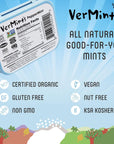 Organic Breath Mints by VerMints PepperMint Flavor All Natural NonGMO Nut Free Gluten Free Vegan KSA Kosher Pack of 6 141oz Tins