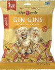 GIN GINS Hard Candy by The Ginger People - Anti-Nausea and Digestion Aid, Individually Wrapped Healthy Candy - Double Strength Ginger Flavor, Large 1 lb Bag (16 oz) - Pack of 1