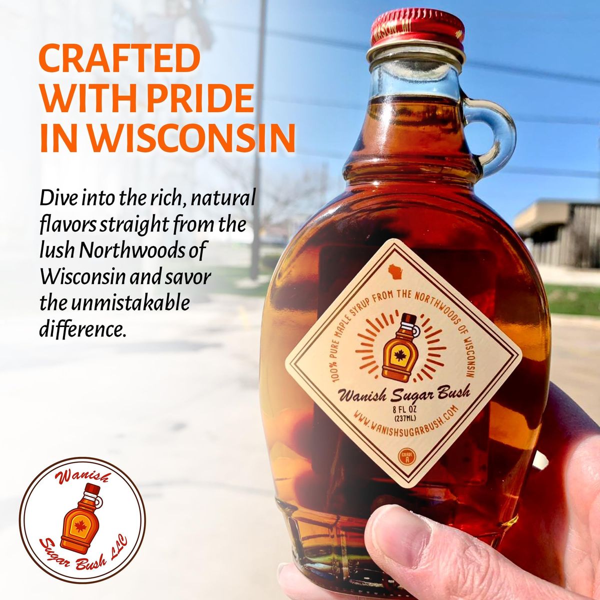 WANISH SUGAR BUSH 100 Pure Cinnamon Maple Syrup 8 oz Bottle  Rich Cinnamon Maple from Wisconsins Lush Northwoods  Ideal for Pancakes Waffles Baking  More