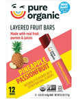 Pure Organic Layered Fruit Bars Gluten Free Vegan Fruit Snacks Pineapple Passionfruit 2 Boxes 24 Bars