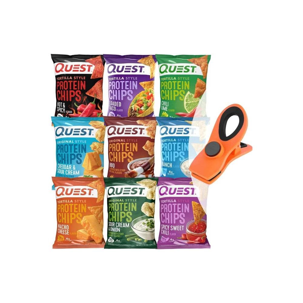 9 Pack Flavor Sampler Quest Nutrition Tortilla Style Protein Chips Variety Pack with USASupply Magnetic Chip Clip - Whlsome - Snacks