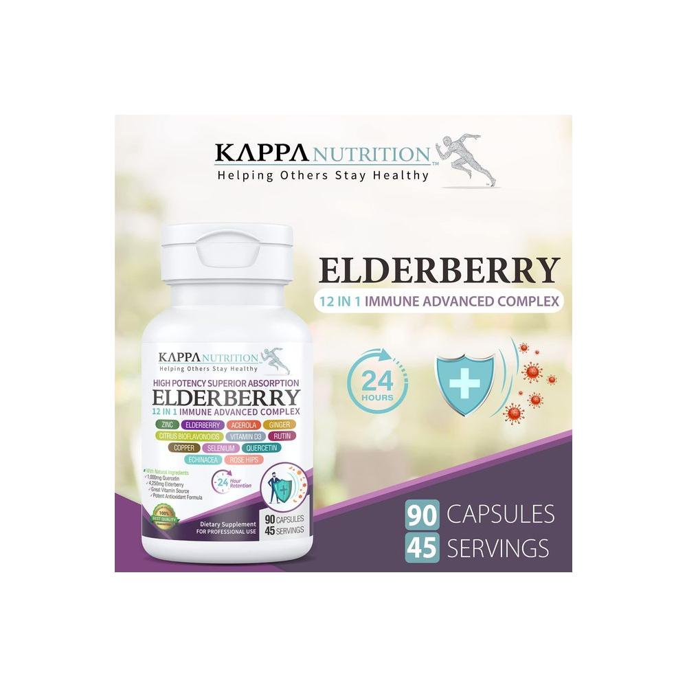 (90 Capsules), Quercetin 1,000mg, Elderberry 4,250mg, Zinc 50mg, Vitamin D3 5,000iu, Selenium, Copper, Acerola, Ginger, Rutin, Bitter Orange, Rose Hips, Echinacea, 12 in 1 Immune Advanced Complex. - Whlsome - Herbal Supplements