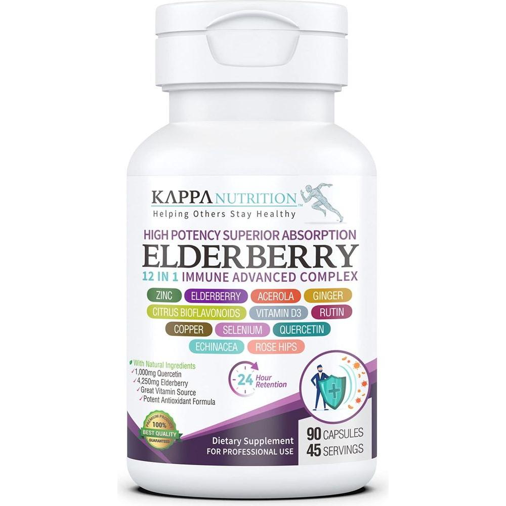 (90 Capsules), Quercetin 1,000mg, Elderberry 4,250mg, Zinc 50mg, Vitamin D3 5,000iu, Selenium, Copper, Acerola, Ginger, Rutin, Bitter Orange, Rose Hips, Echinacea, 12 in 1 Immune Advanced Complex. - Whlsome - Herbal Supplements