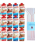 Premier Protein Shake Variety Pack 5 Flavors Cafe Latte Strawberries and Cream Chocolate Vanilla Chocolate Peanut Butter 11 fl oz 15 ct Pack with a Sophley Individually Wrapped Red and White Flex Straws Jumbo