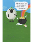 Funny Irish Sheep Lamb Pot of Gold at The End of the Rainbow with Lucky Marshmallow Cereal Happy Saint St Patricks Day Greeting Card  Theres No Gold in Here Its Just Cereal with Brightly Colored