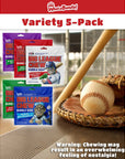 Big League Chew Gum Variety Pack  Original Grape Strawberry Watermelon and Blue Raspberry  1 Pouch of Each  Fun Baseball Snacks For Parties Teams and Kids  With WhataBundle Foam Baseball