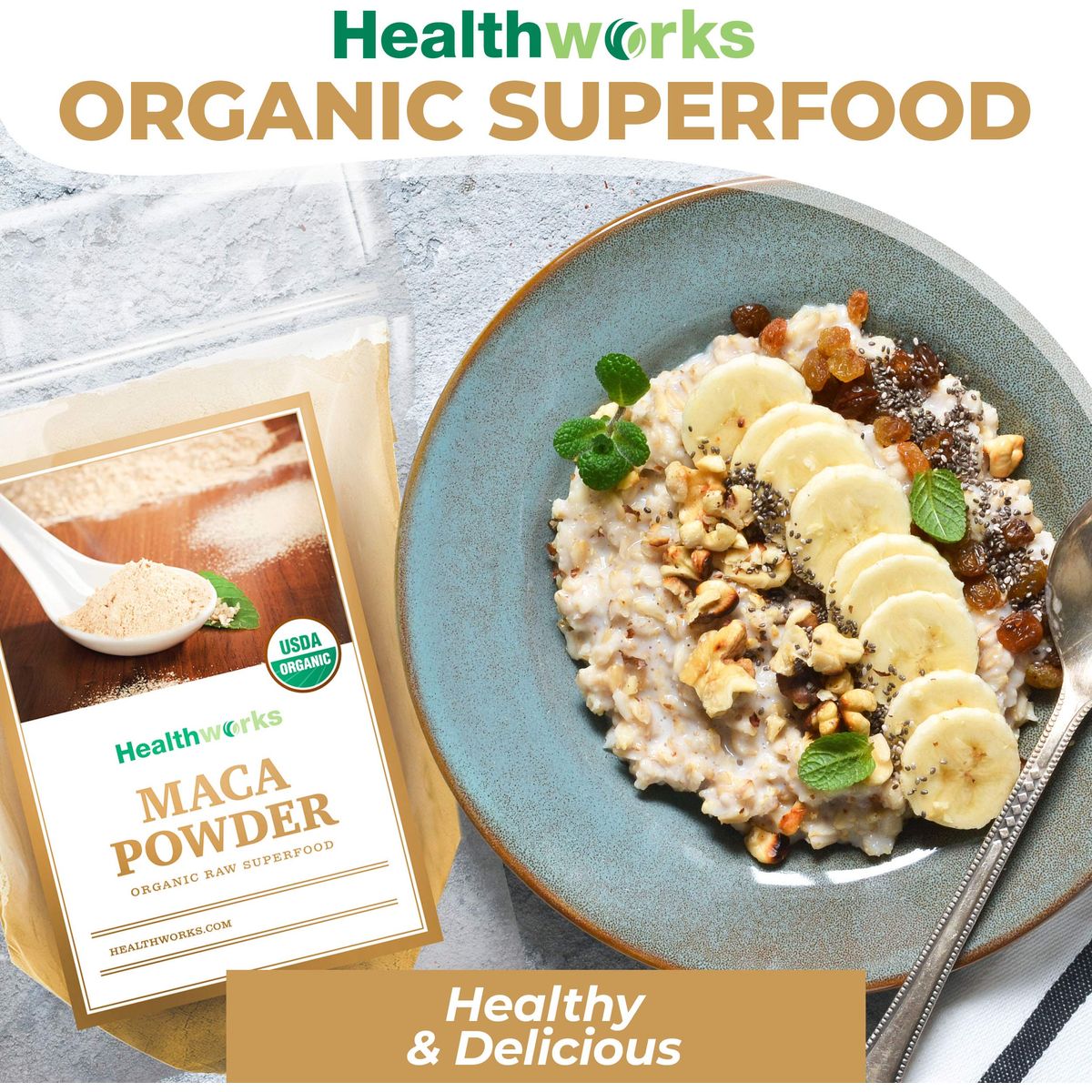 Healthworks Maca Powder Raw 16 Ounces  1 Pound  Certified Organic Flour Use  Keto Vegan  NonGMO  Premium Peruvian Origin  Breakfast Smoothies Baking  Coffee  Antioxidant Superfood