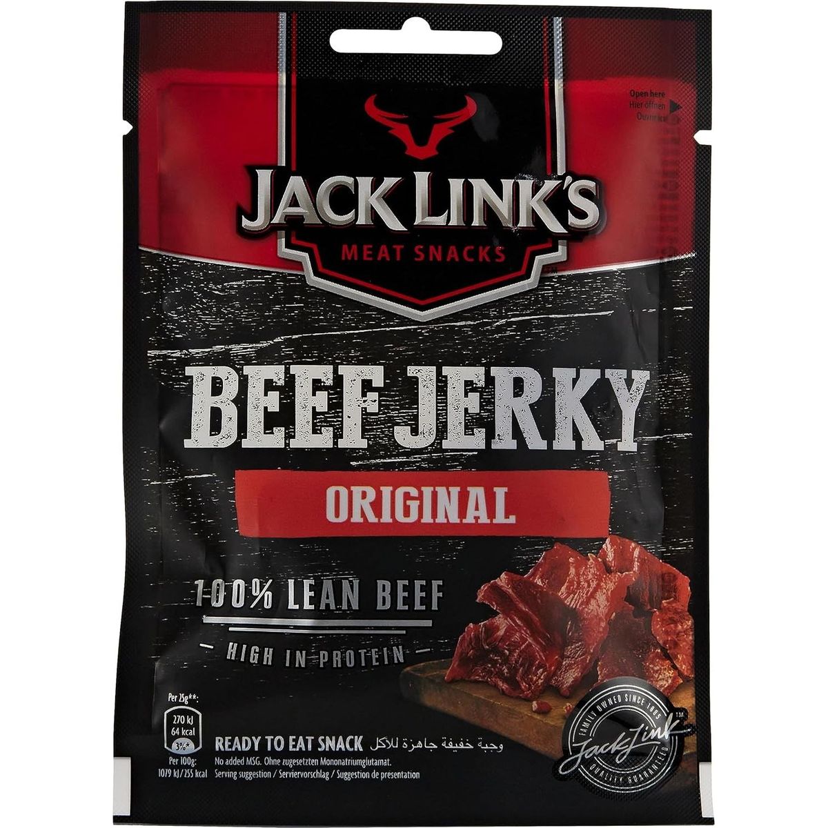 Jack Link&#39;s Beef Jerky Original â€“ High Protein Meat Snack Dried Halal Beef- 1X25Gr