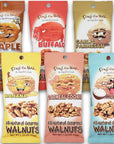 Crazy Go Nuts Walnuts Sampler 6Pack  Banana Buffalo Coconut Garlic Parmesan Maple and Oatmeal Cookie  Healthy Snacks Gluten Free Superfood Natural Omega 3 Fatty Acids and Antioxidants