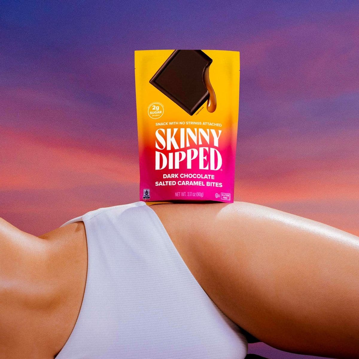 SkinnyDipped Dark Chocolate Salted Caramel Bites 2g Sugar per Piece Keto Friendly No Palm Oil Gluten Free 4 Pack