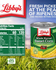 Libbys Whole Kernel Sweet Corn  100 Sweet Corn  Naturally Sweet Flavor  Golden Yellow  JustOfftheCob Crispness  Kosher  85 ounce cans Pack of 12