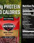 Jack Link's Beef Jerky, Original, 1/2 Pounder Bag - Flavorful Meat Snack, 10g of Protein and 80 Calories, Made with Premium Beef - 96% Fat Free, No Added MSG** or Nitrates/Nitrites, 8oz