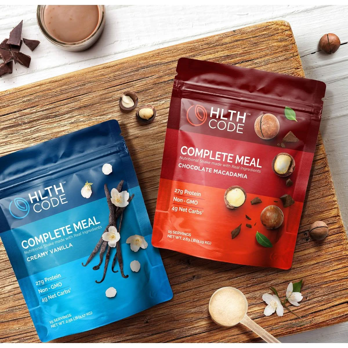 HLTH Code Complete Meal Replacement Shake  Healthiest Meal Replacement  Healthiest You  Keto Friendly  High Protein  Low Carb  Collagen  Gluten Free  Chocolate Macadamia 15 servings