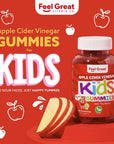 Feel Great Apple Cider Vinegar Gummies for Kids | Rich in Digestive Enzymes & Natural Antioxidants for Gut Health | Vegan Gummy Supports Healthy Nutrient Absorption | 60 Day Supply