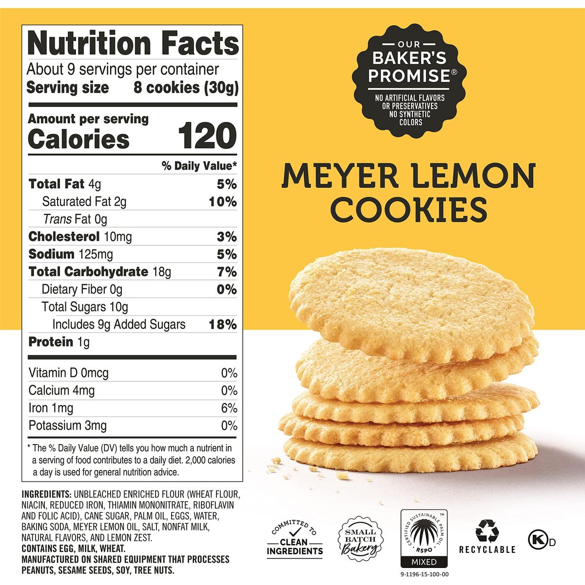 Dewey&#39;s Bakery Meyer Lemon Cookie Thins | No Artificial Flavors, Synthetic Colors or Preservatives | Baked in Small Batches | 9oz (Pack of 1)