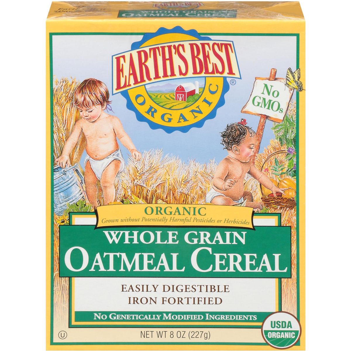 Earth&#39;s Best Organic Baby Food, Organic Whole Grain Oatmeal Easily Digestible and Iron Fortified Cereal, Non-GMO, 8 oz Box (Pack of 12)