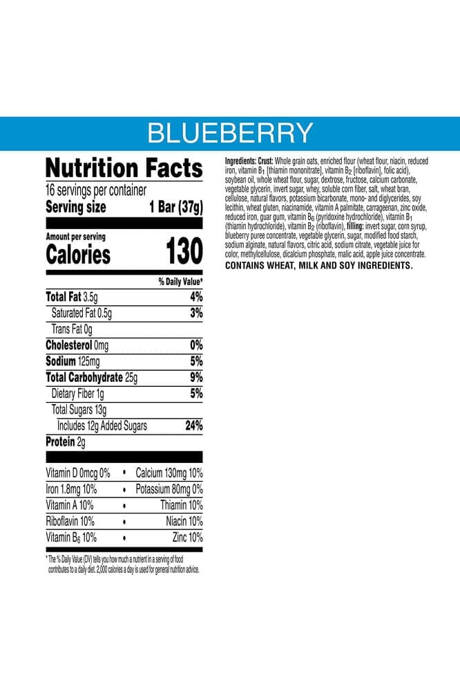 Kellogg&#39;s Nutri-Grain, Soft Baked Breakfast Bars, Blueberry, Made with Whole Grain, Value Pack, 20.8 oz (16 Count)