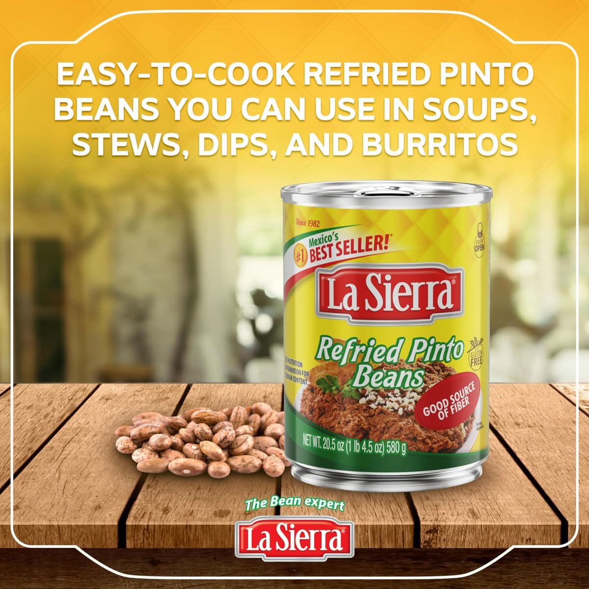 La Sierra Refried Pinto Beans Canned Vegetarian Refried Beans 205 oz Pack of 12